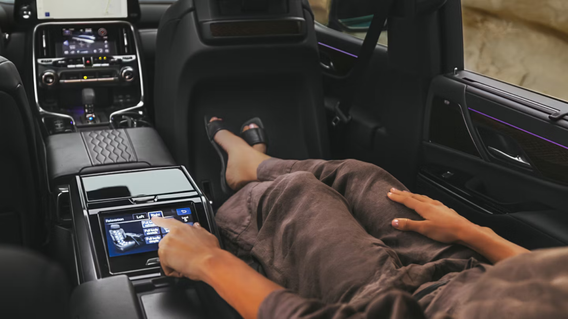 Reclining in the interior seats of the 2026 Lexus LX