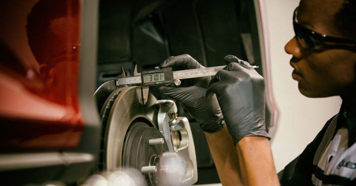 Inspecting brakes as part of a Lexus service schedule