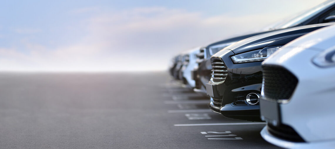 Rows of pre-owned cars in Van Nuys, CA