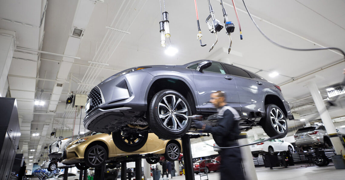 Vehicle inside a Lexus service center